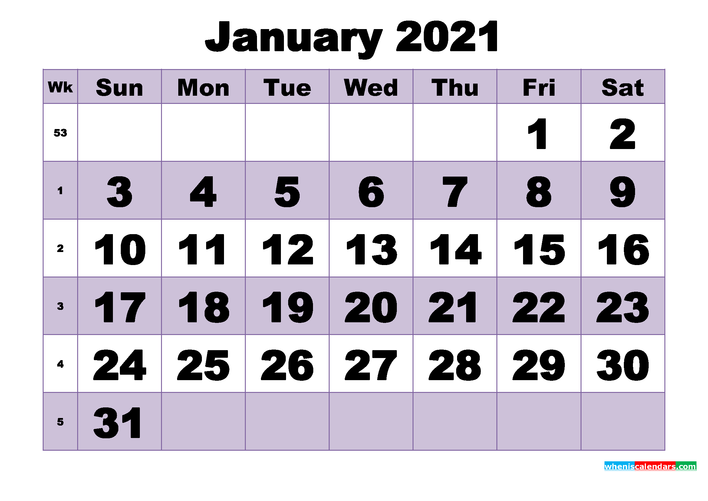 Free January 2021 Printable Monthly Calendar Template - Free Printable 2020 Monthly Calendar