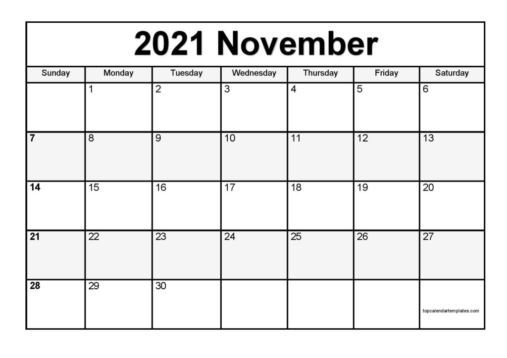 Free November 2021 Calendar Printable - Blank Templates