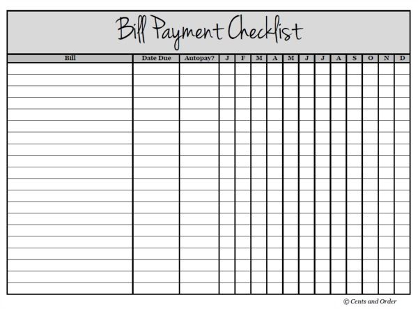 Free Printable Bill Payment Checklist | Bill Payment