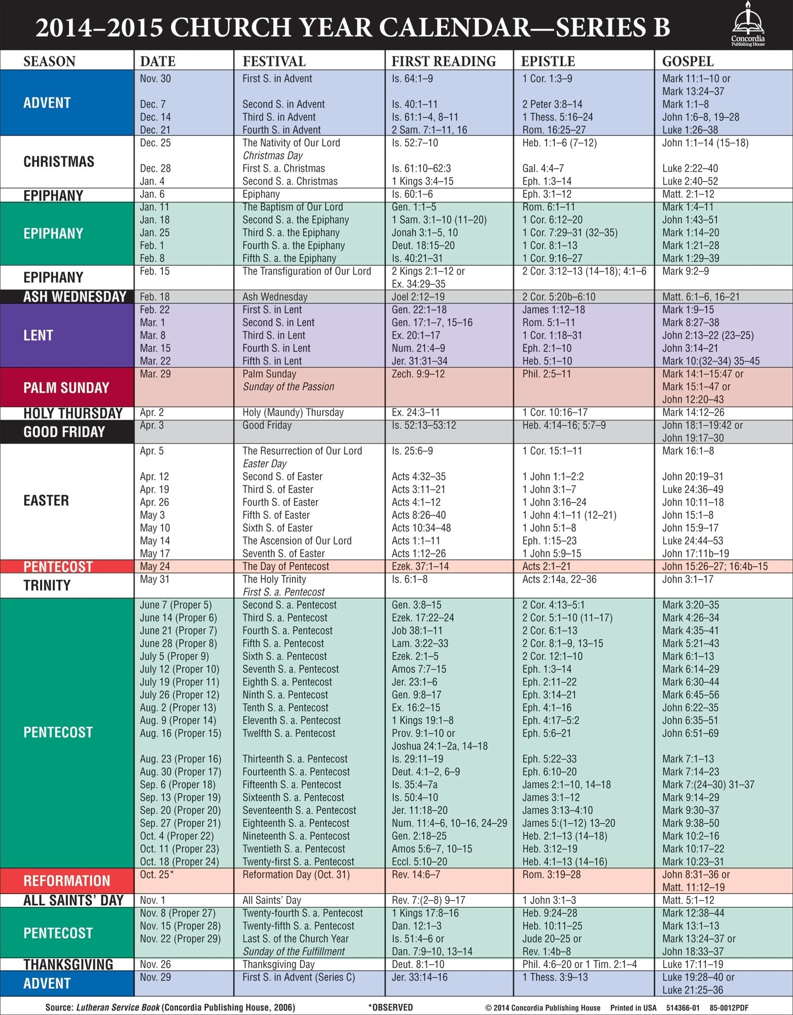 Free Printable Catholic Liturgical Calendar 2021 Year B