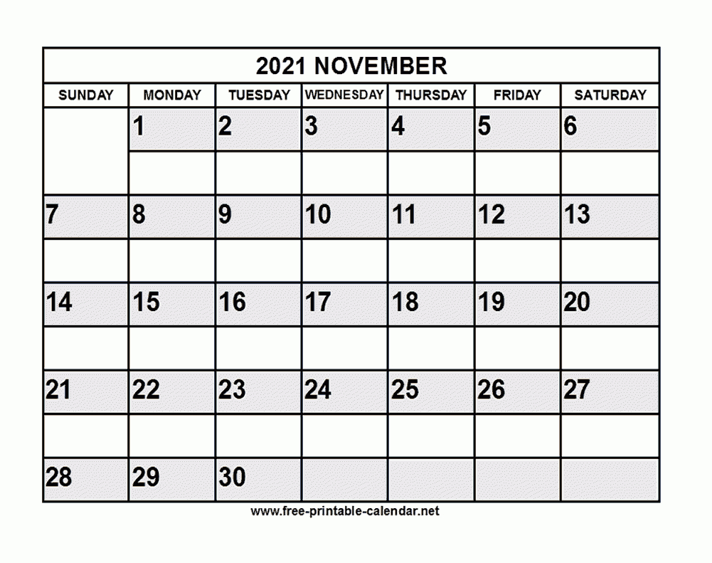 Free Printable November 2021 Calendar