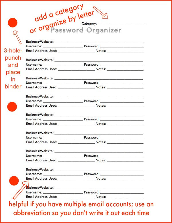 Free Printable Password Organizer | Making Lemonade
