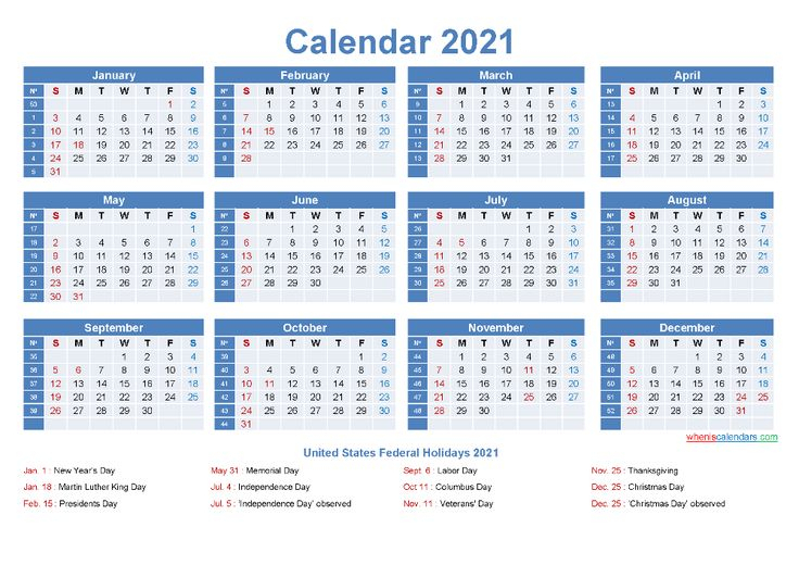 Free Printable Yearly 2021 Calendar With Holidays As Word