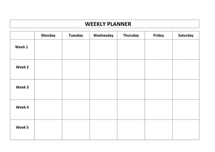 Get Monday Through Friday Blank Calendar Template | Blank