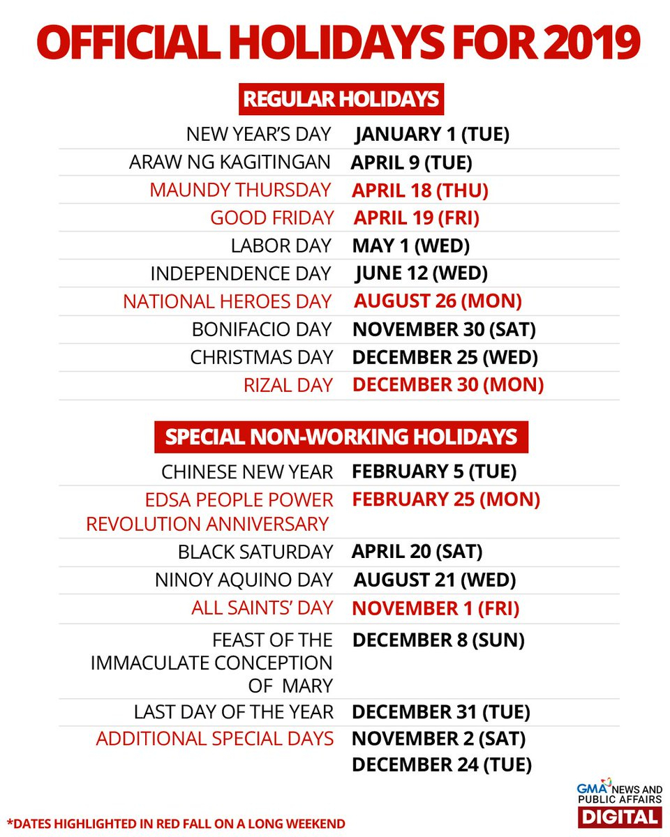 Gma News On Twitter: &quot;List: Regular Holidays And Special