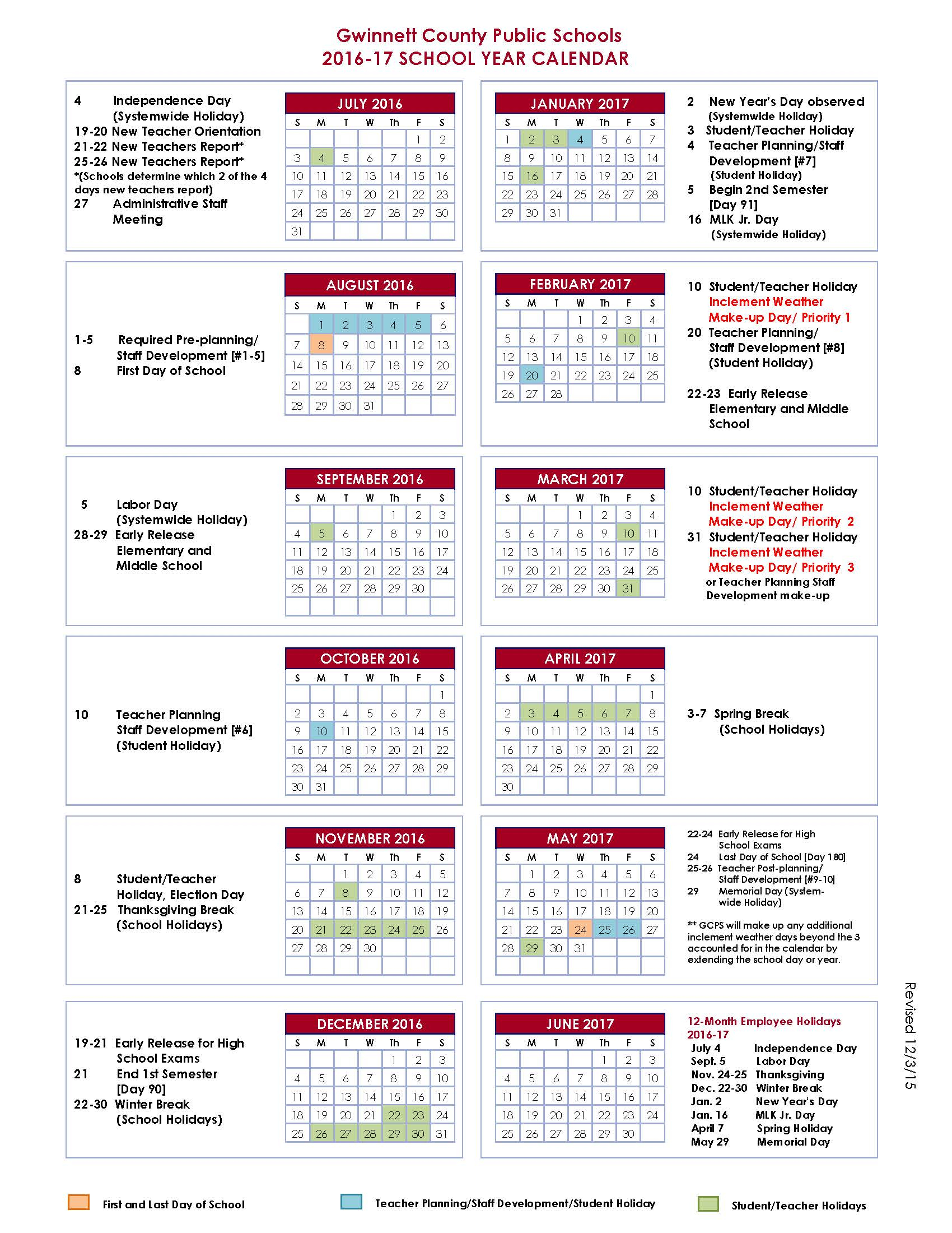 Gwinnett County School Calendar 2016-2017 | Nalley Ford