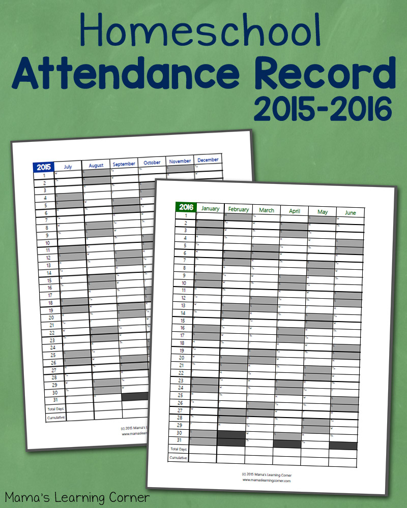 Homeschool Attendance Record 2015-2016: Free Printable