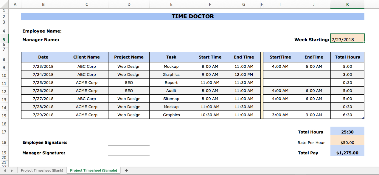 Hour Tracking Spreadsheet - Audreybraun