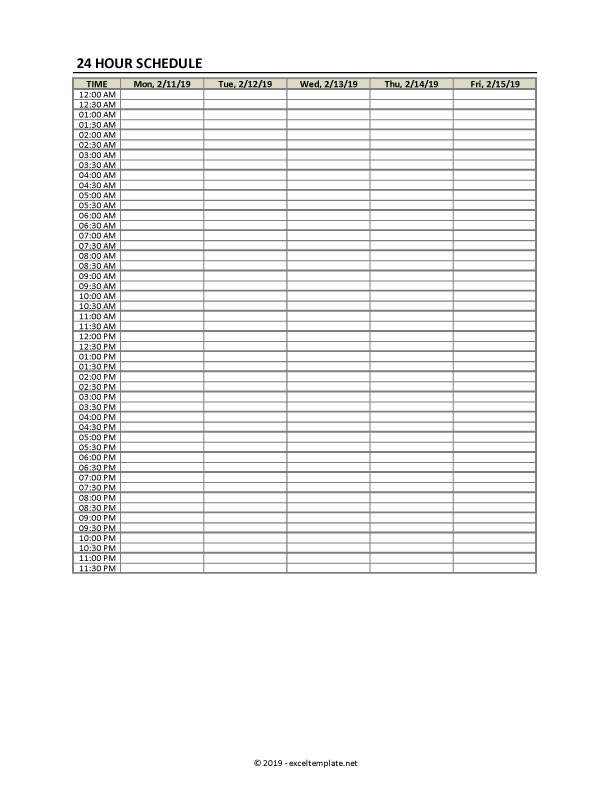 printable daily schedule 15 minute increments pdf