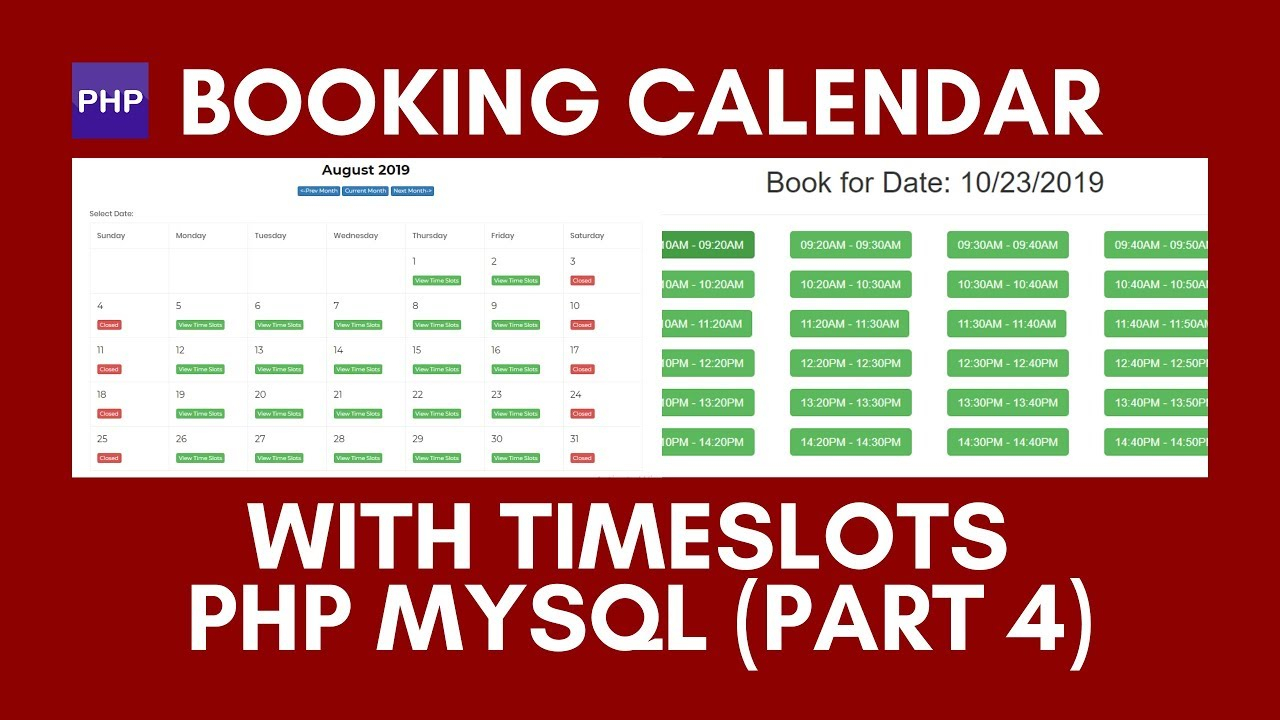 How To Create A Booking Calendar With Time Slots Php Mysql