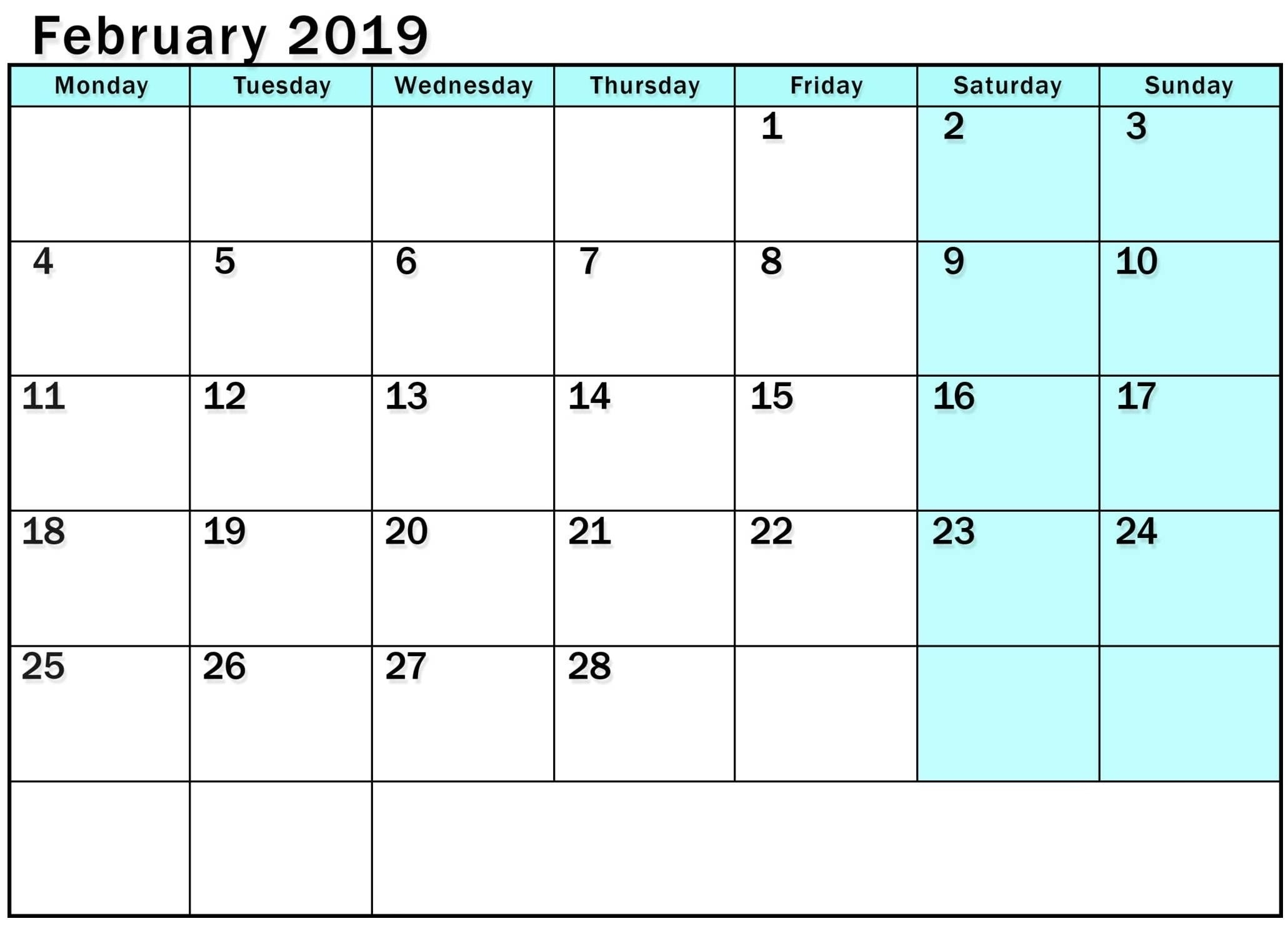 Image Of Weekly Calendar Monday Through Sunday Calendar