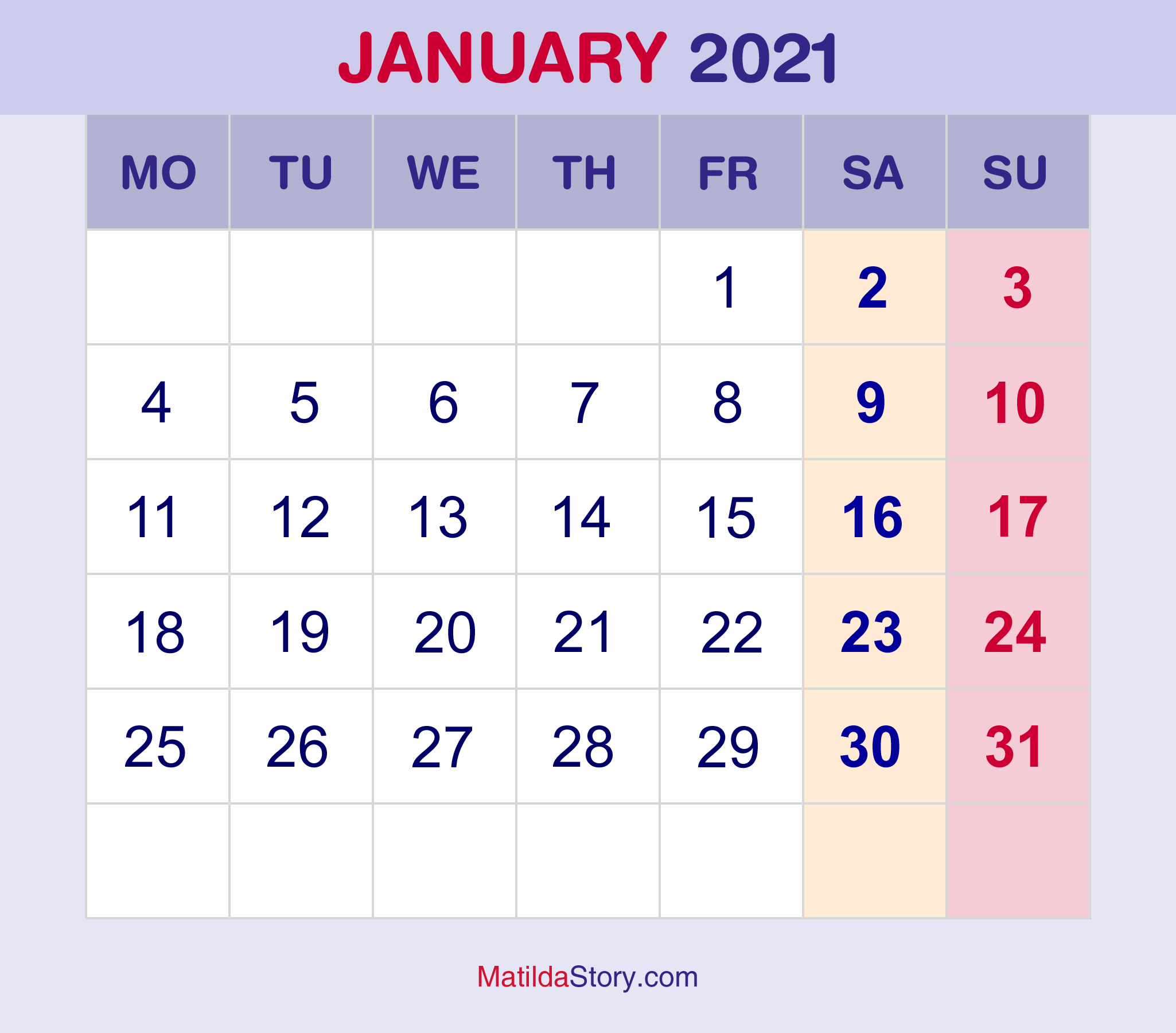 January 2021 Calendar Free Download : January 2021 Free