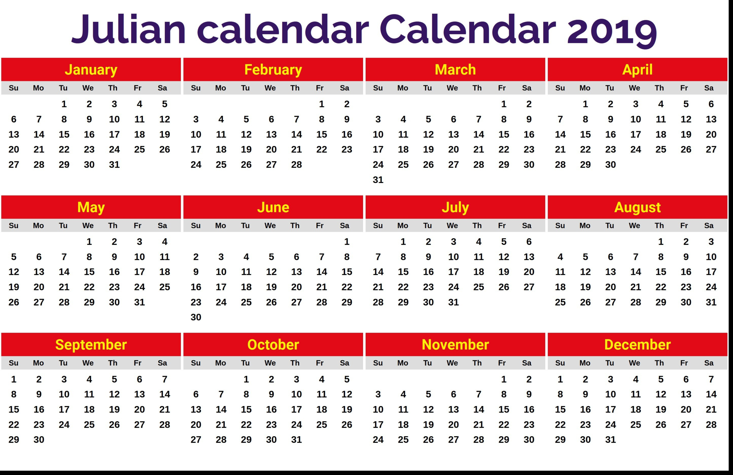 Julian Date Calendar Printable