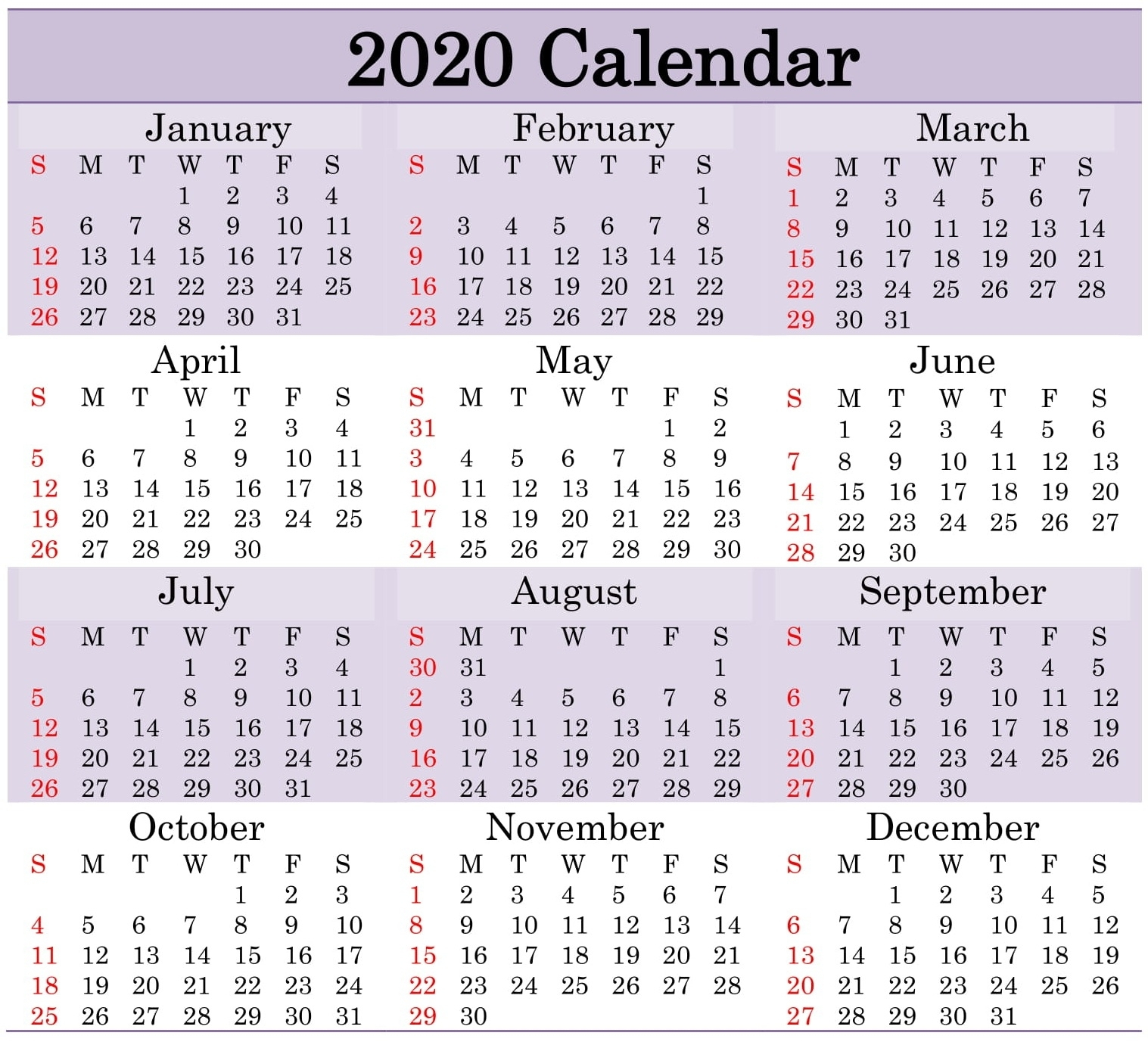 Printable Julian Calendar