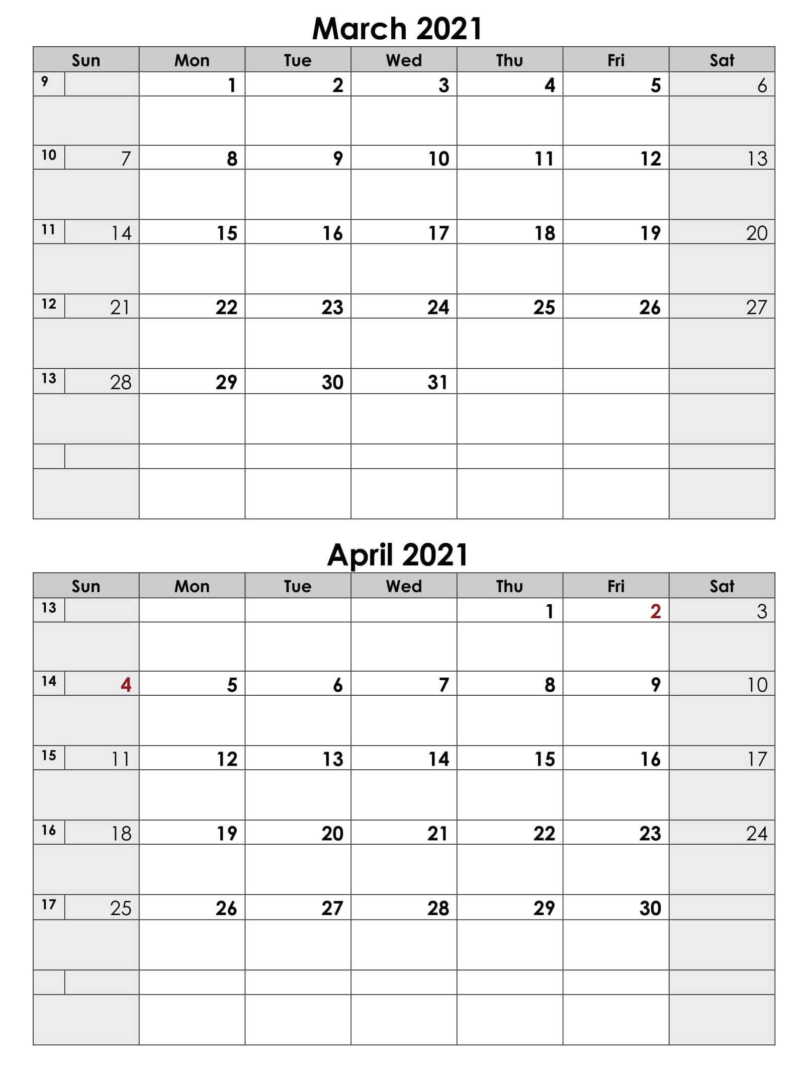 March 2021 Printable Calendar Notes Templates - One
