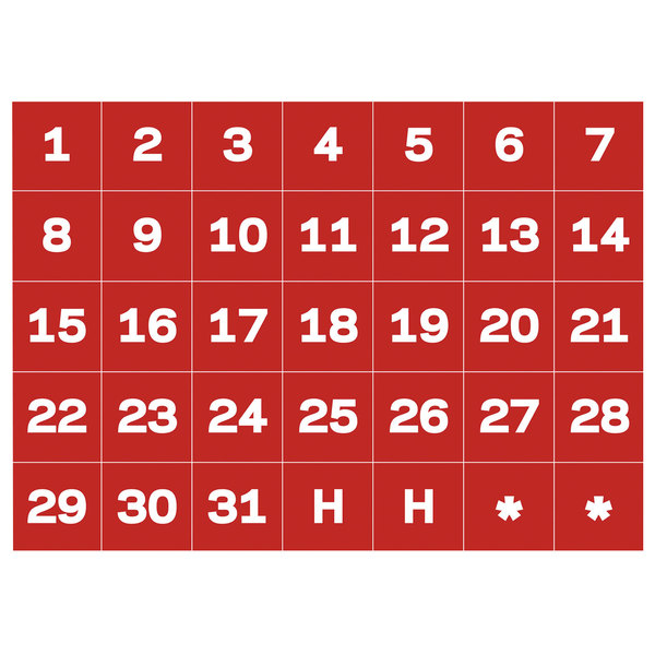 Mastervision Bvcfm1209 Calendar Dates (1-31) Red / White