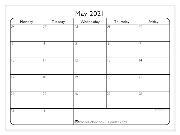 Calendar 2021 Monday Through Sunday