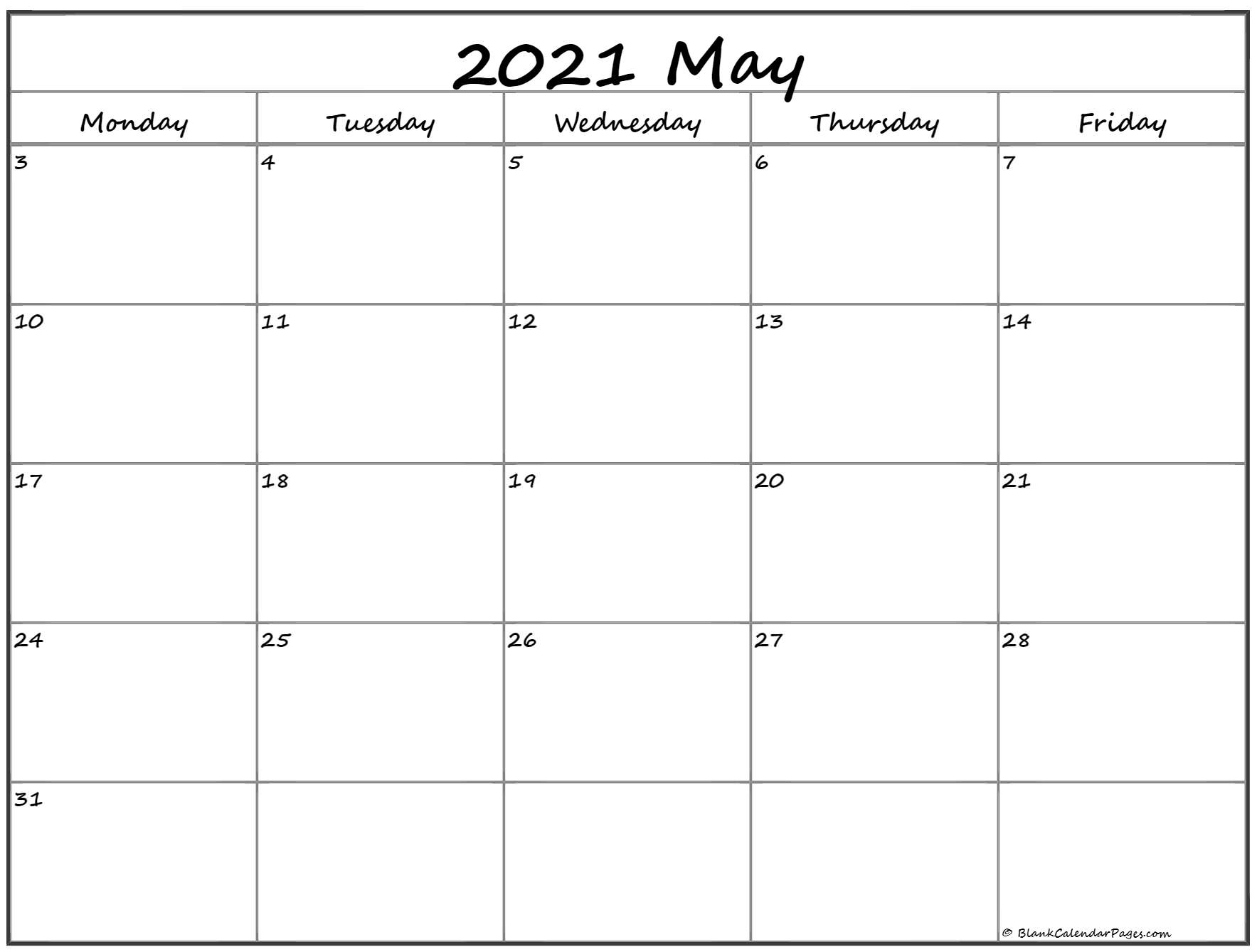 May 2021 Monday Calendar | Monday To Sunday