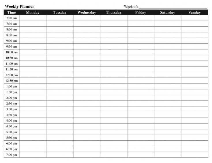 Monday Friday Schedule Template Quarter Hours In 2021