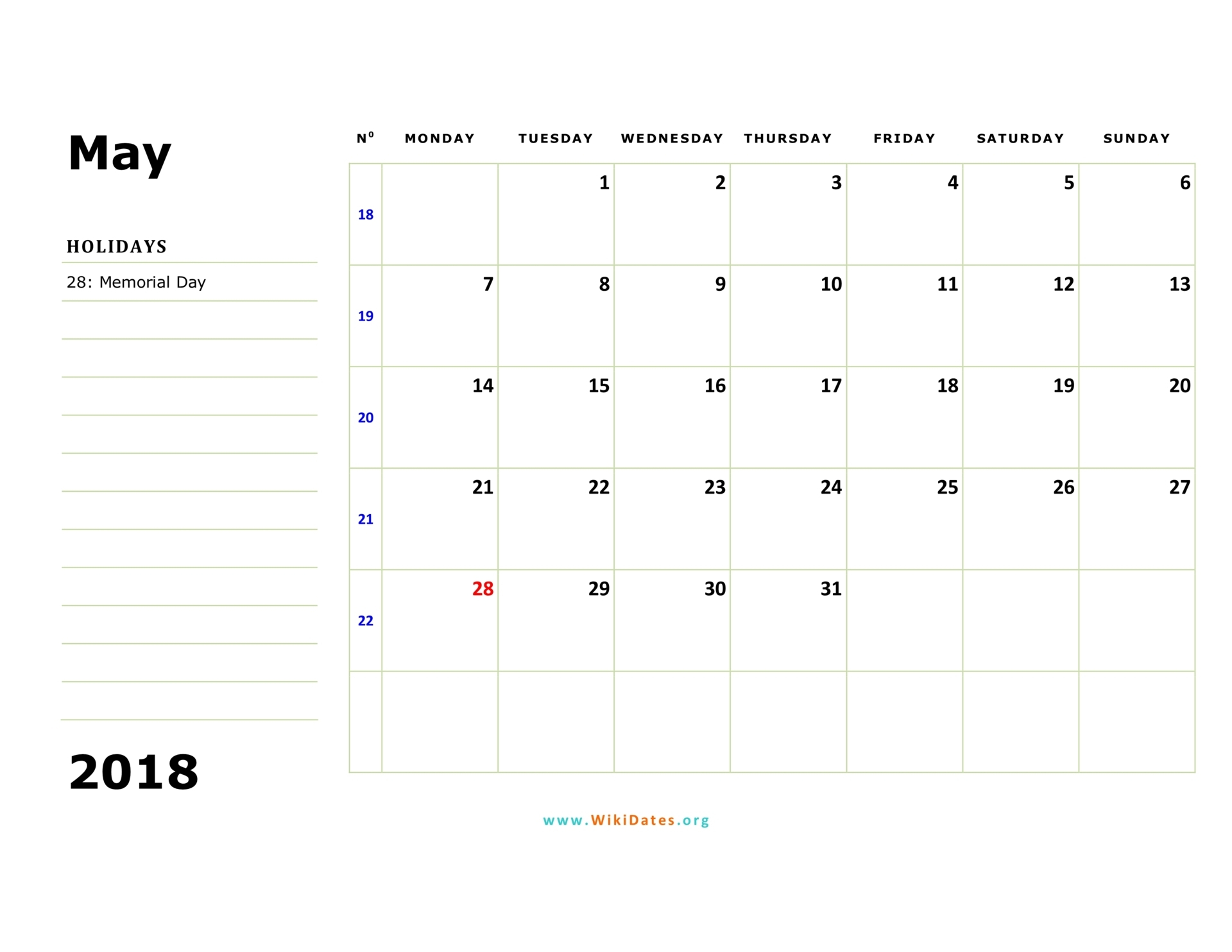 Monday Sunday Printable Calendar - Printall