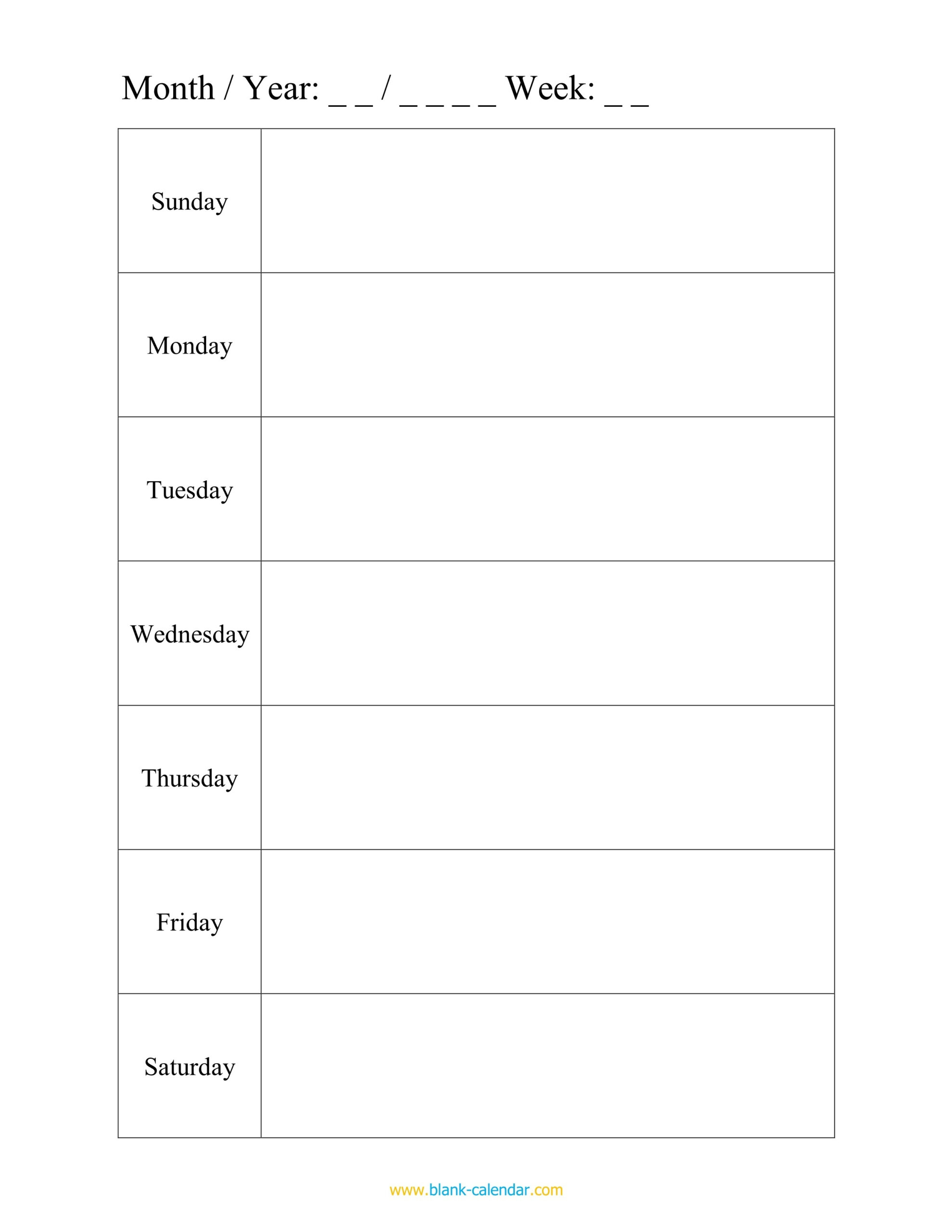 Monday Through Friday Planning Template | Calendar
