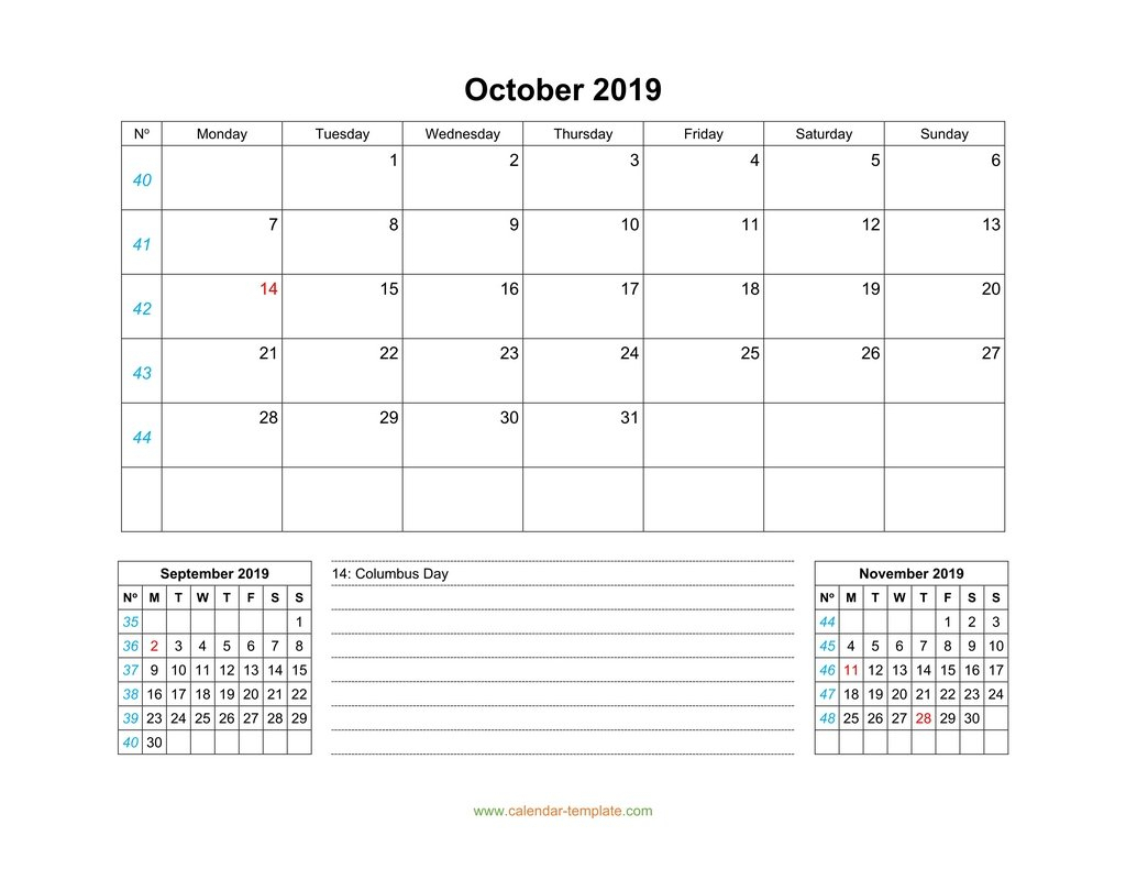 Monday To Friday Monthly Calendar Template | Example