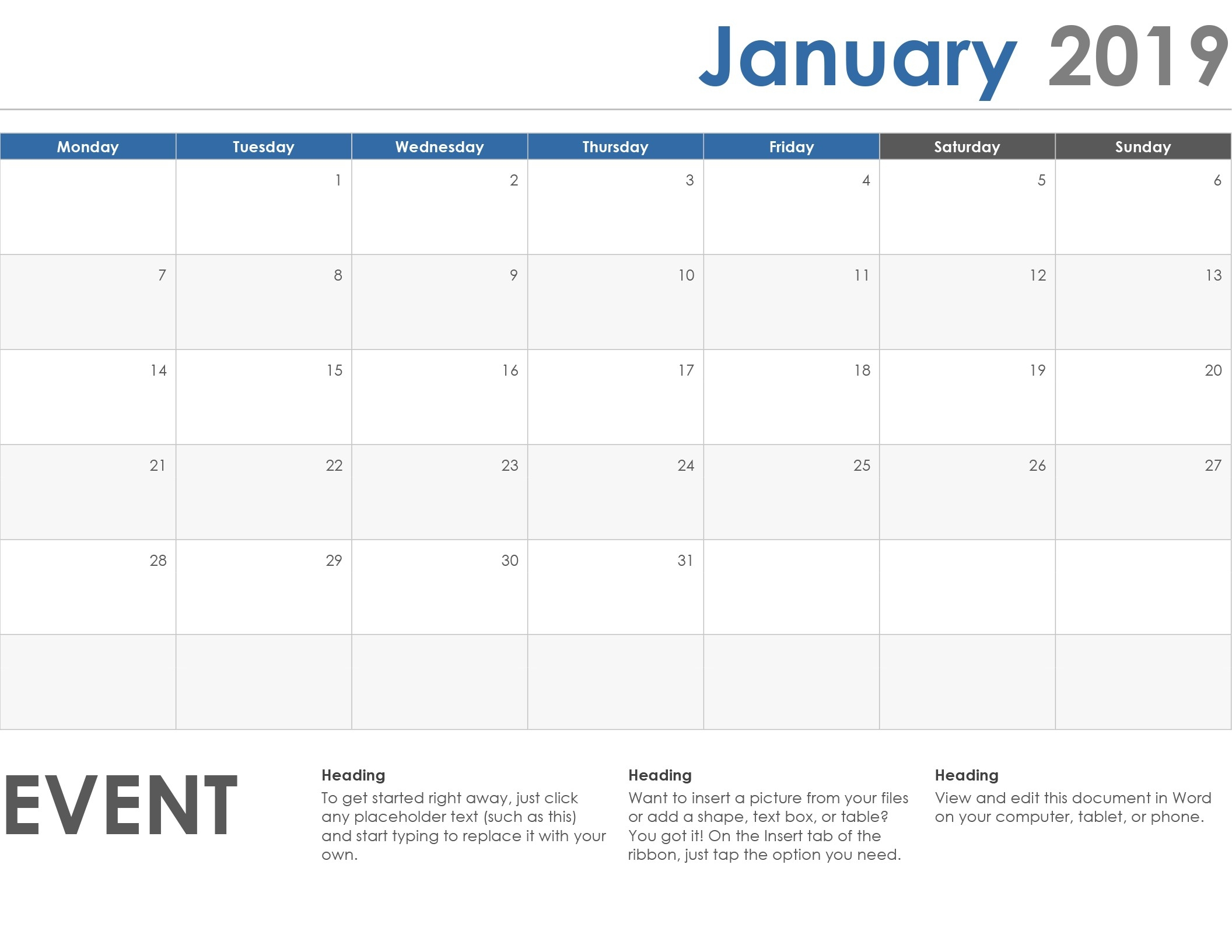 Monday To Sunday Weekly Planner Template Word | Calendar