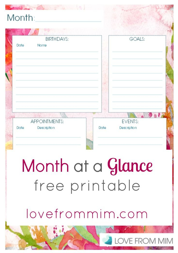 Month At Glance Printable