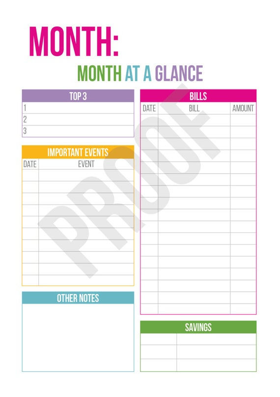 Month At A Glance Planner Pages Pick Your Pages Combine | Etsy