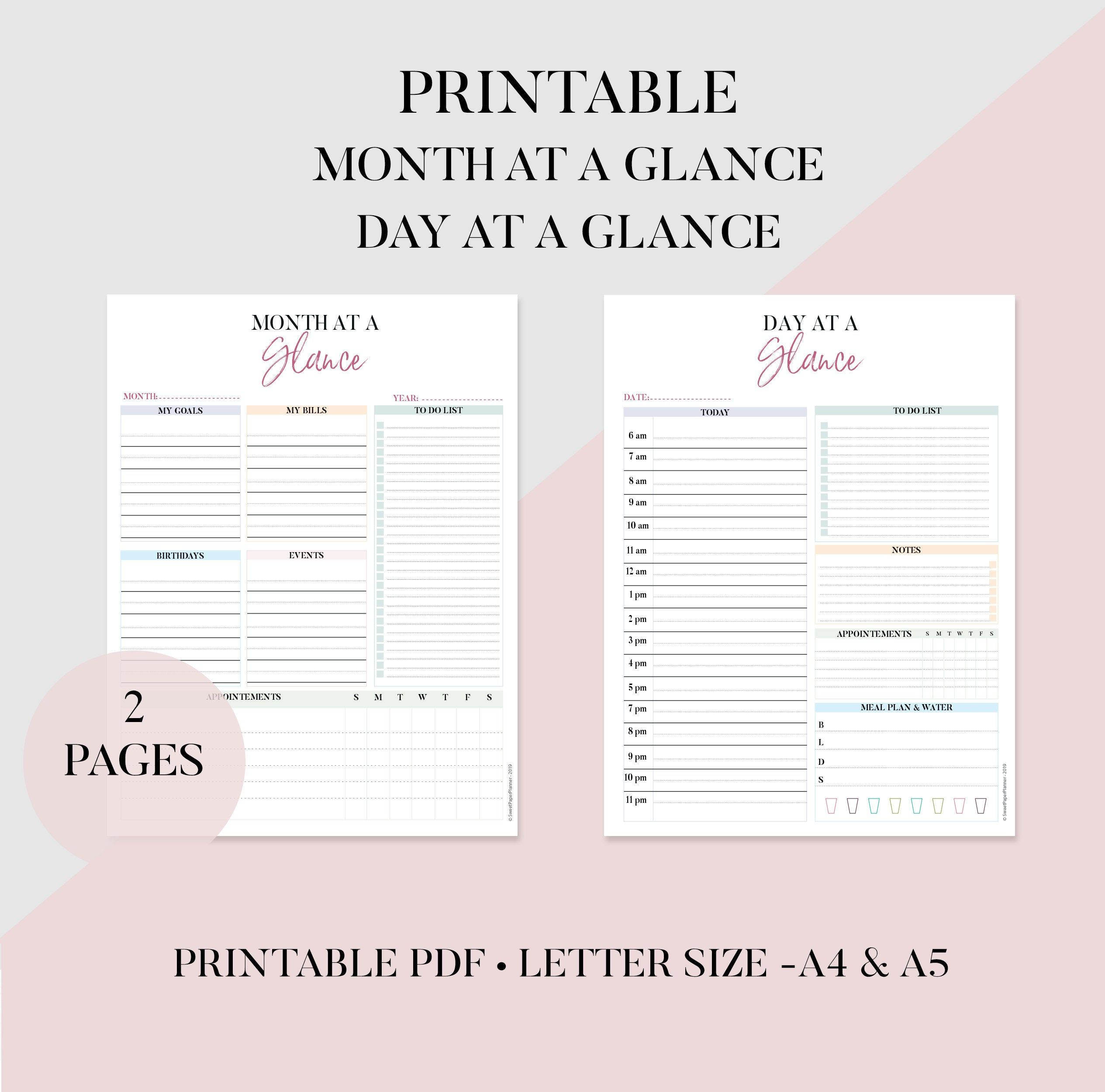 Month At A Glance Printable, Day At A Glance, Monthly