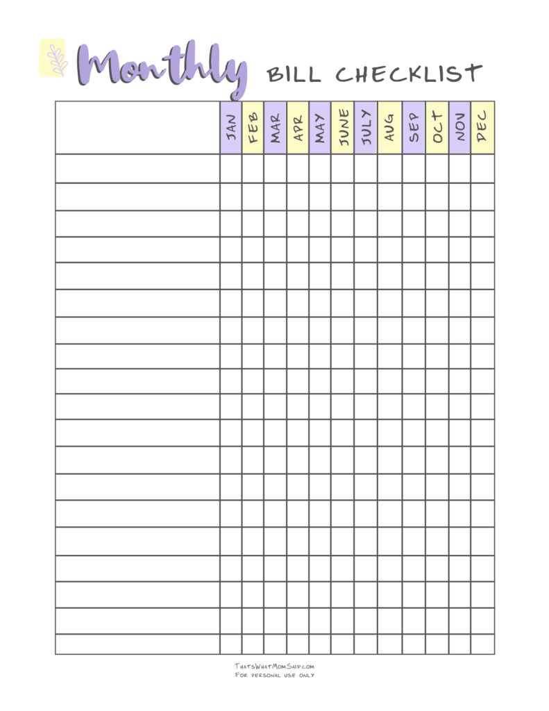 Monthly Bill Checklist | Budget Template In 2020 | Budget