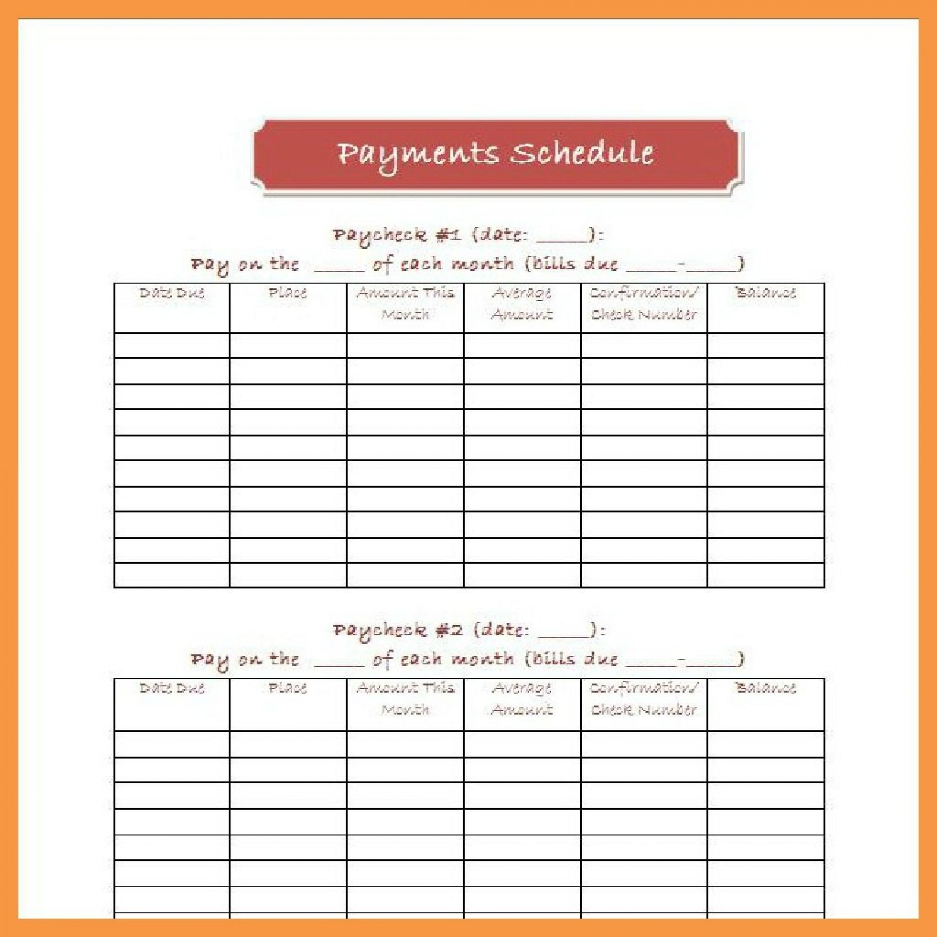 Monthly Bill Payment Schedule Pdf | Calendar Template