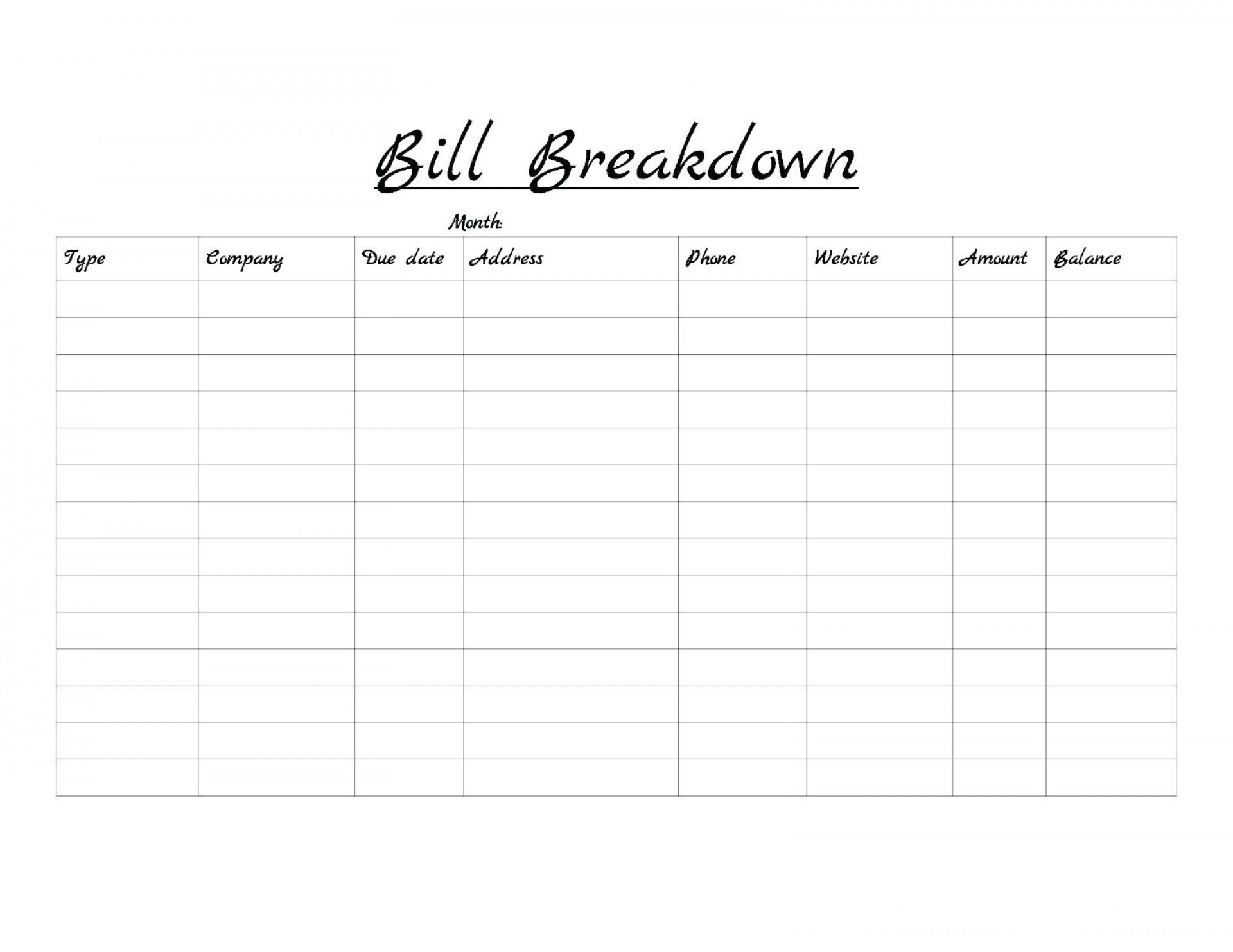 Monthly Bill Template Free Printable | Calendar Template