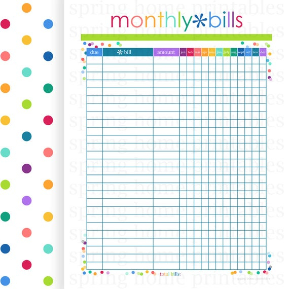 Monthly Bills Budget Planner Printablespringhomeprintables