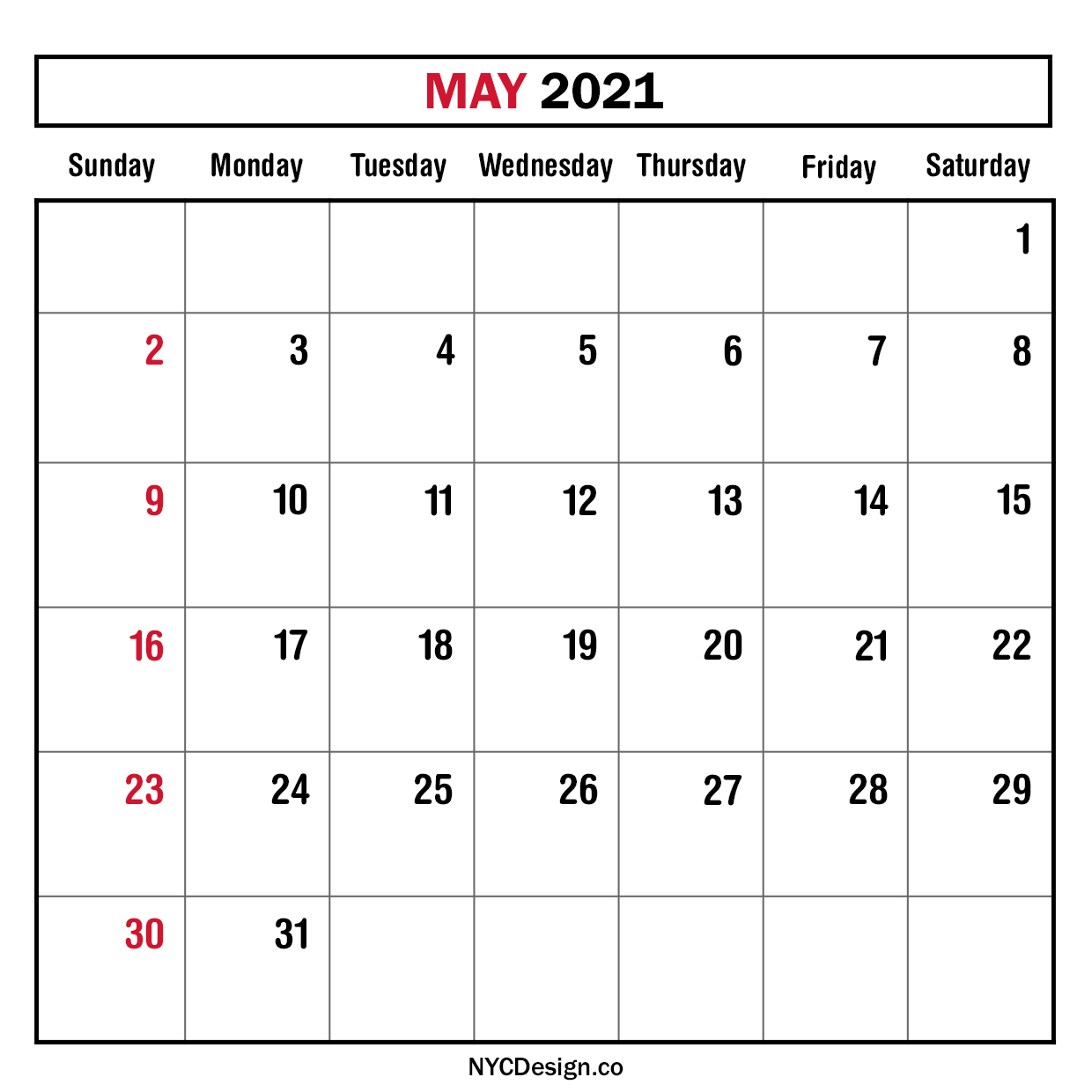 Monthly Calendar May 2021, Monthly Planner, Printable Free