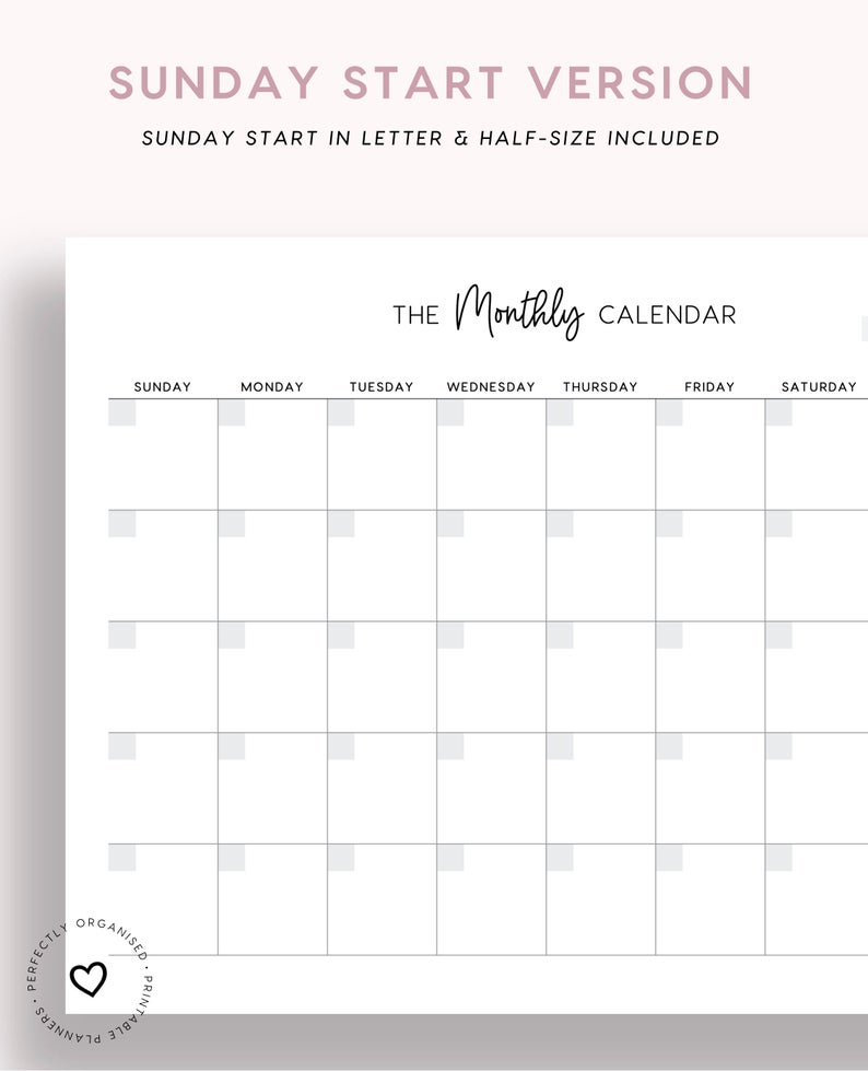 Monthly Calendar Printable Monthly Undated Calendar