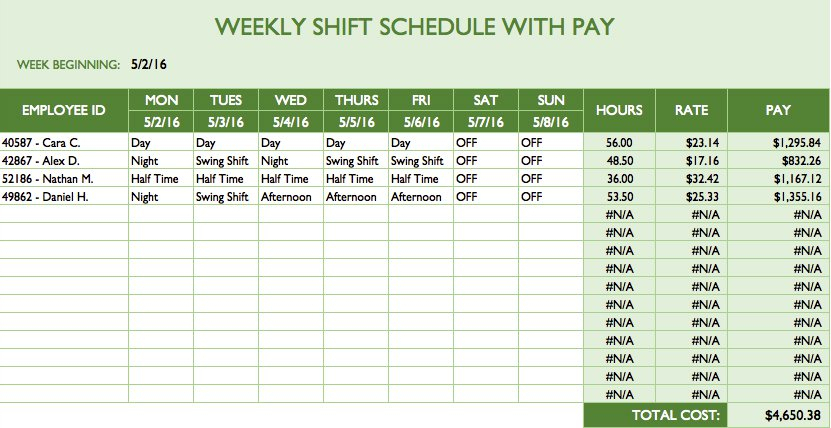 Monthly Employee Schedule Template Excel