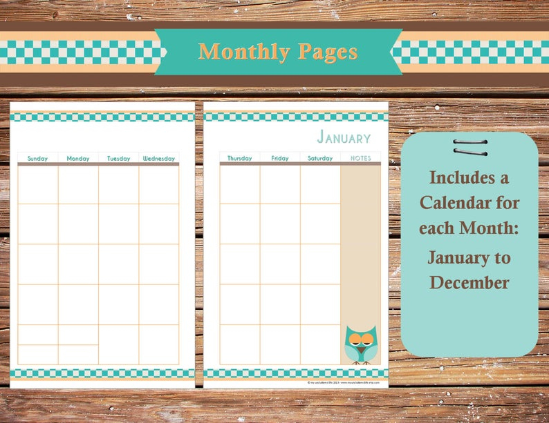 Monthly Weekly &amp; Daily Undated Printable Calendar Planner