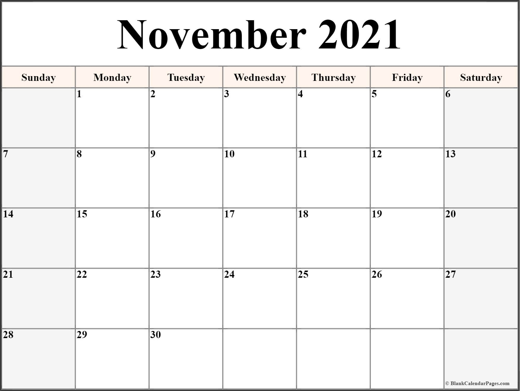 November 2021 Calendar | Free Printable Calendar Templates