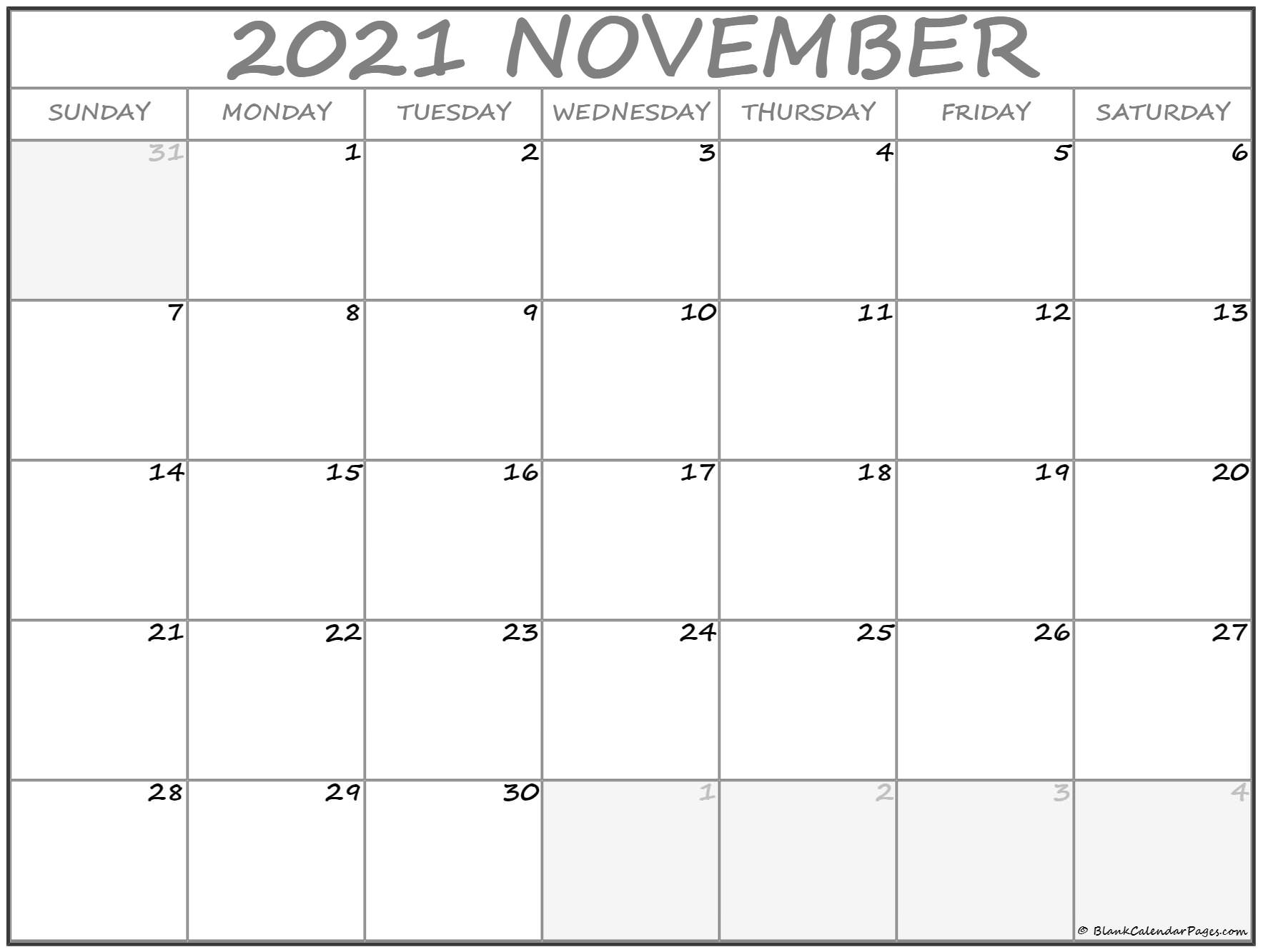 November 2021 Calendar | Free Printable Calendar Templates