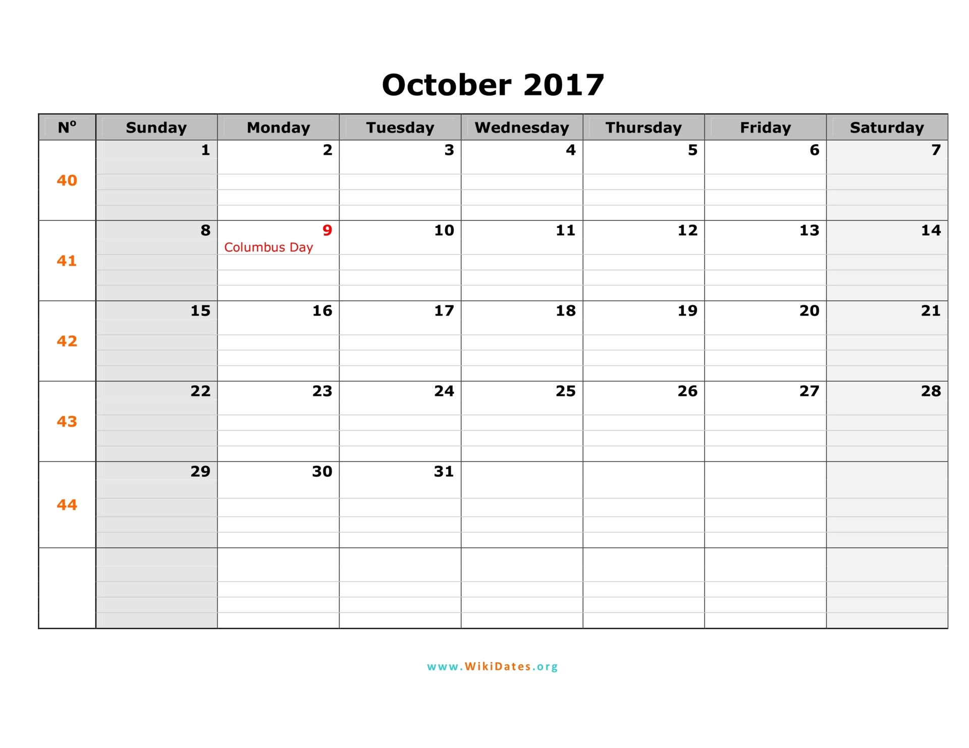 October 2017 Calendar | Wikidates