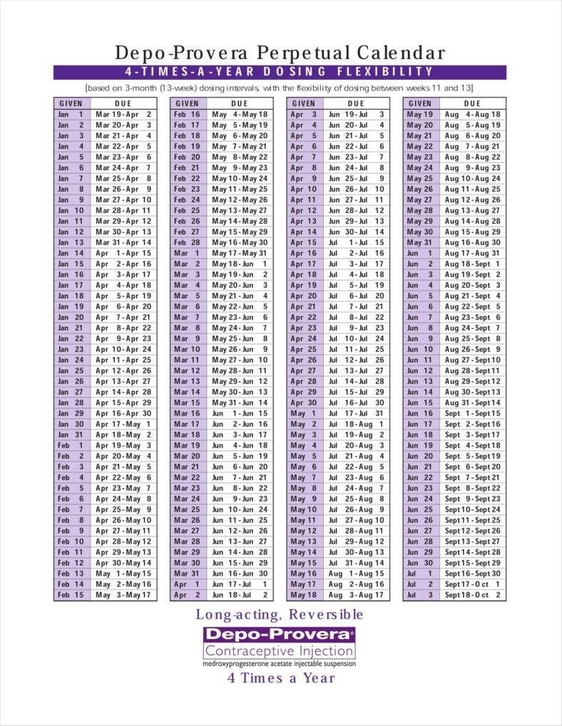 Contraceptive Injection Calendar Printable