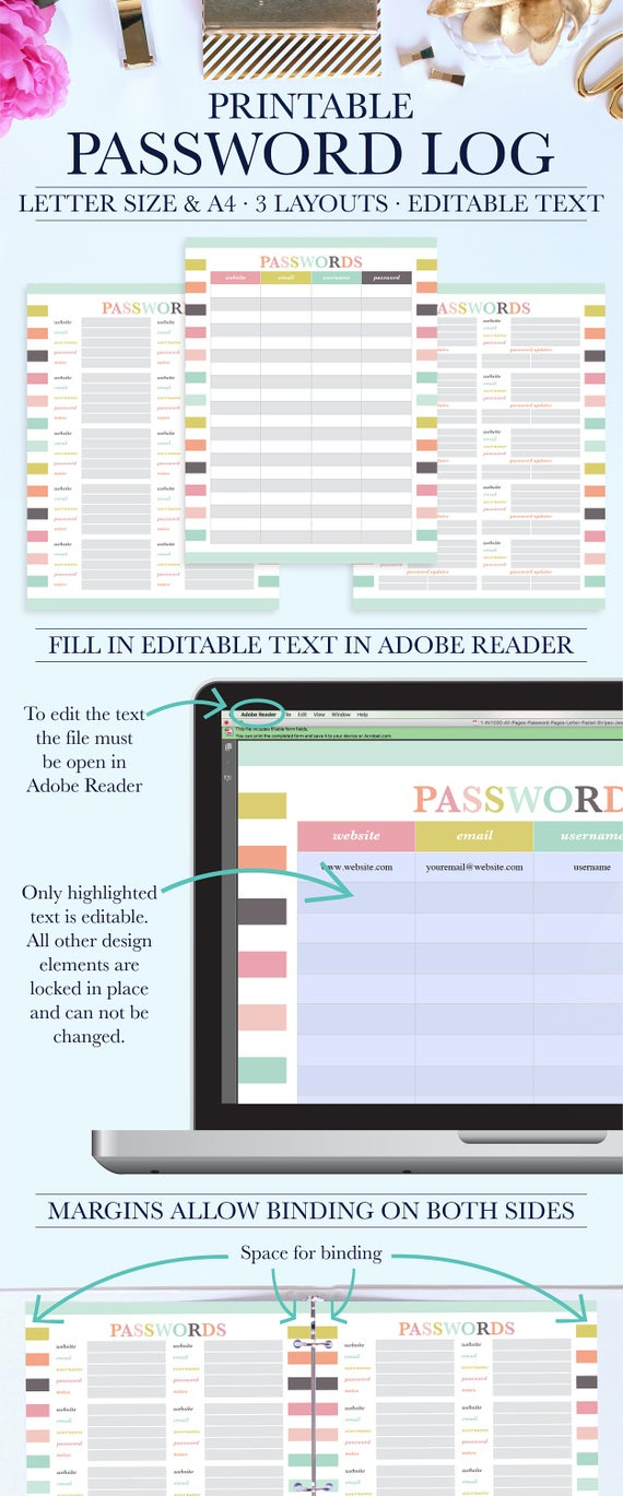 Password Keeper Printable Password Organizer Password Log