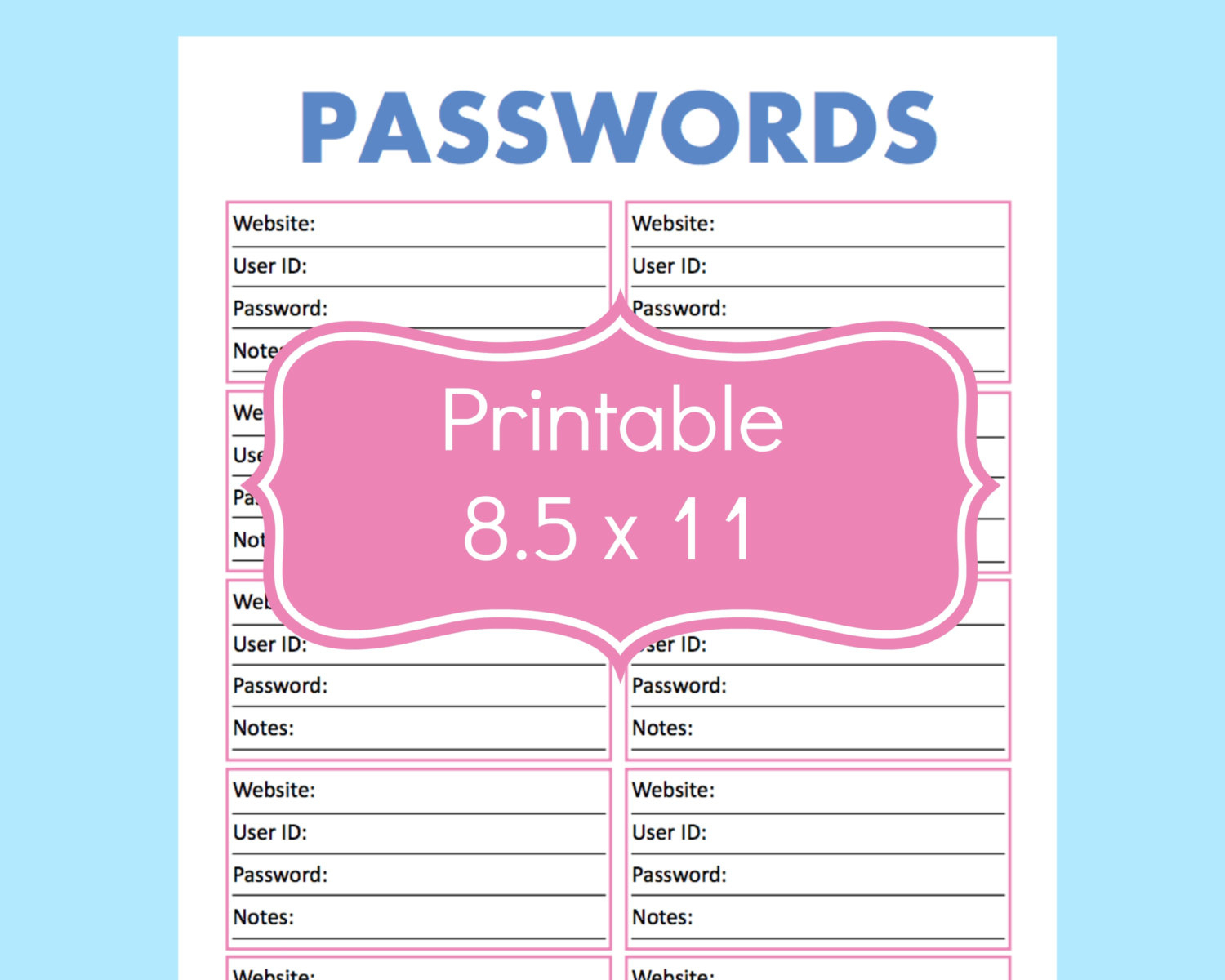 Password Printable Password Keeper Password Organizer