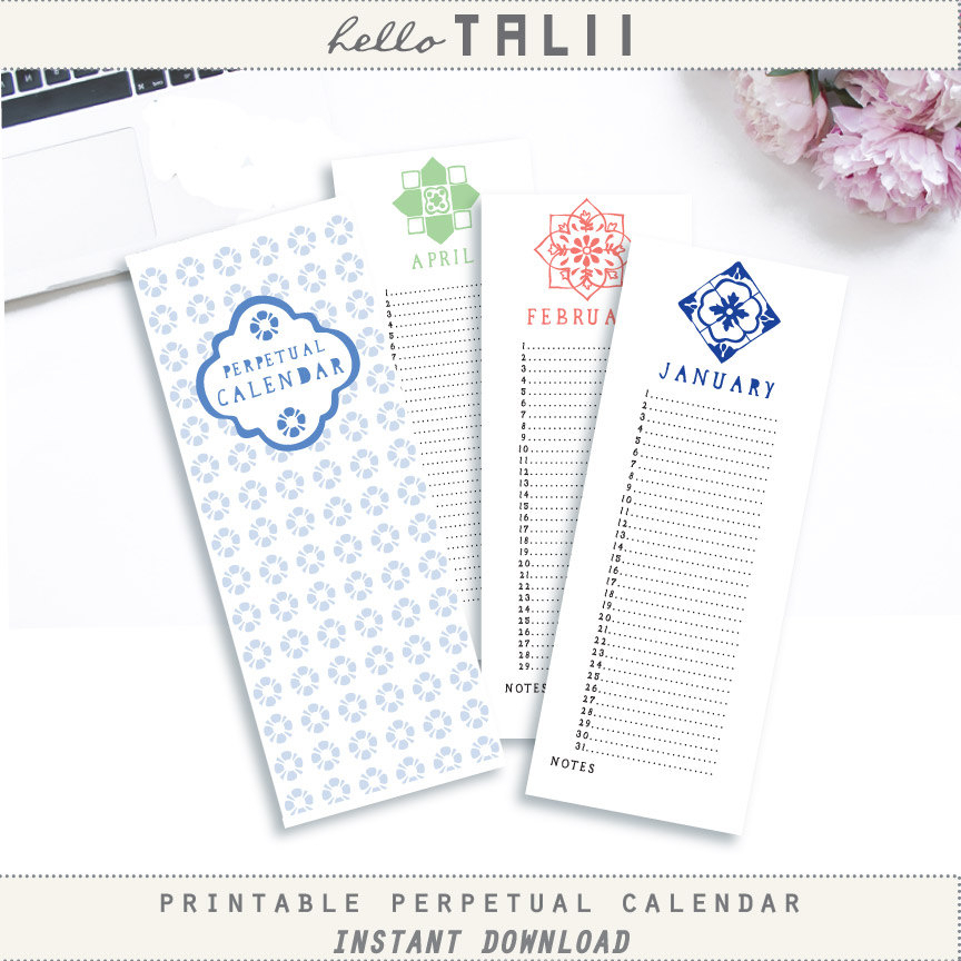 Perpetual Birthday Calendar Printable Calendar Hand Drawn