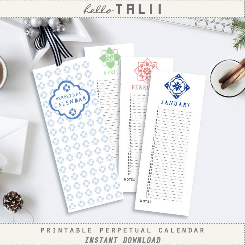 Perpetual Birthday Calendar Printable Perpetual Calendar