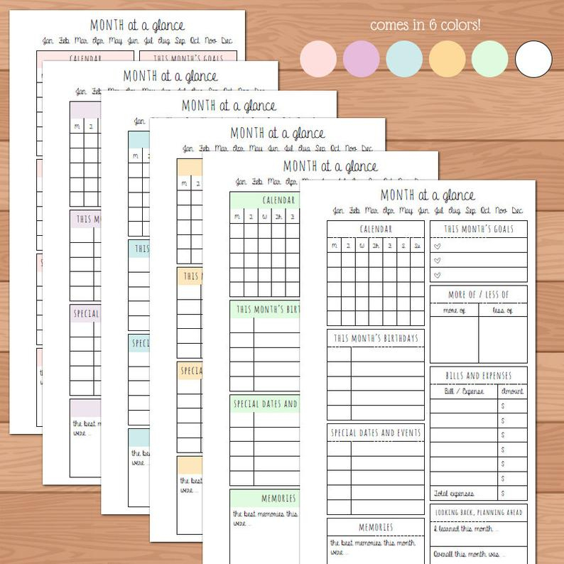 Personal Month At A Glance Monthly Planner Insert