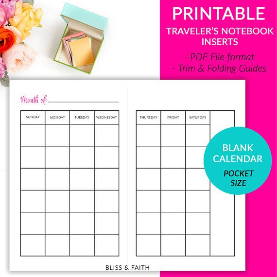 Pocket Sized Blank Month On 2 Pages Calendar Sunday Start