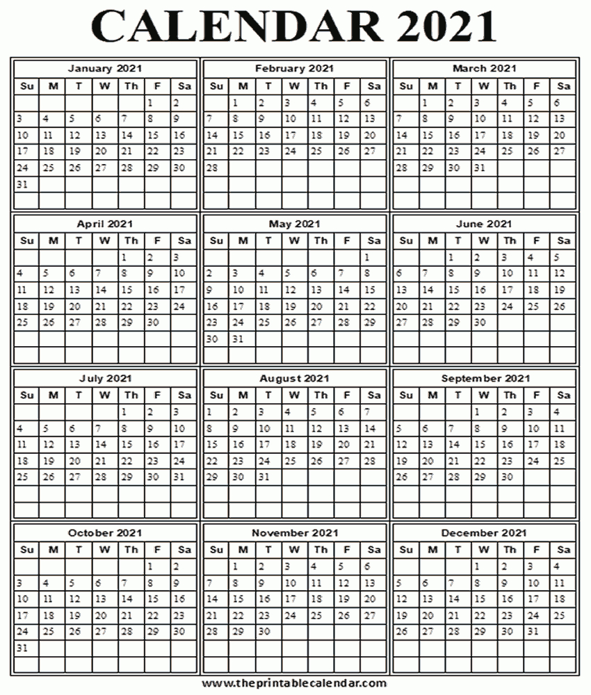 2021 Single Page 8.5X11 Calendar