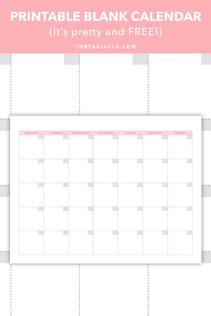 Printable Blank Calendar (It&#039;S Pretty And Free!) | Tortagialla